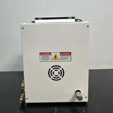 Rear view of CBS 2101-MPI freezer showing cooling fan and electrical safety labels.