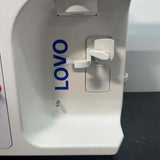 Detail shot of the LOVO brand logo and the integrated plastic tubing guides and organizers.